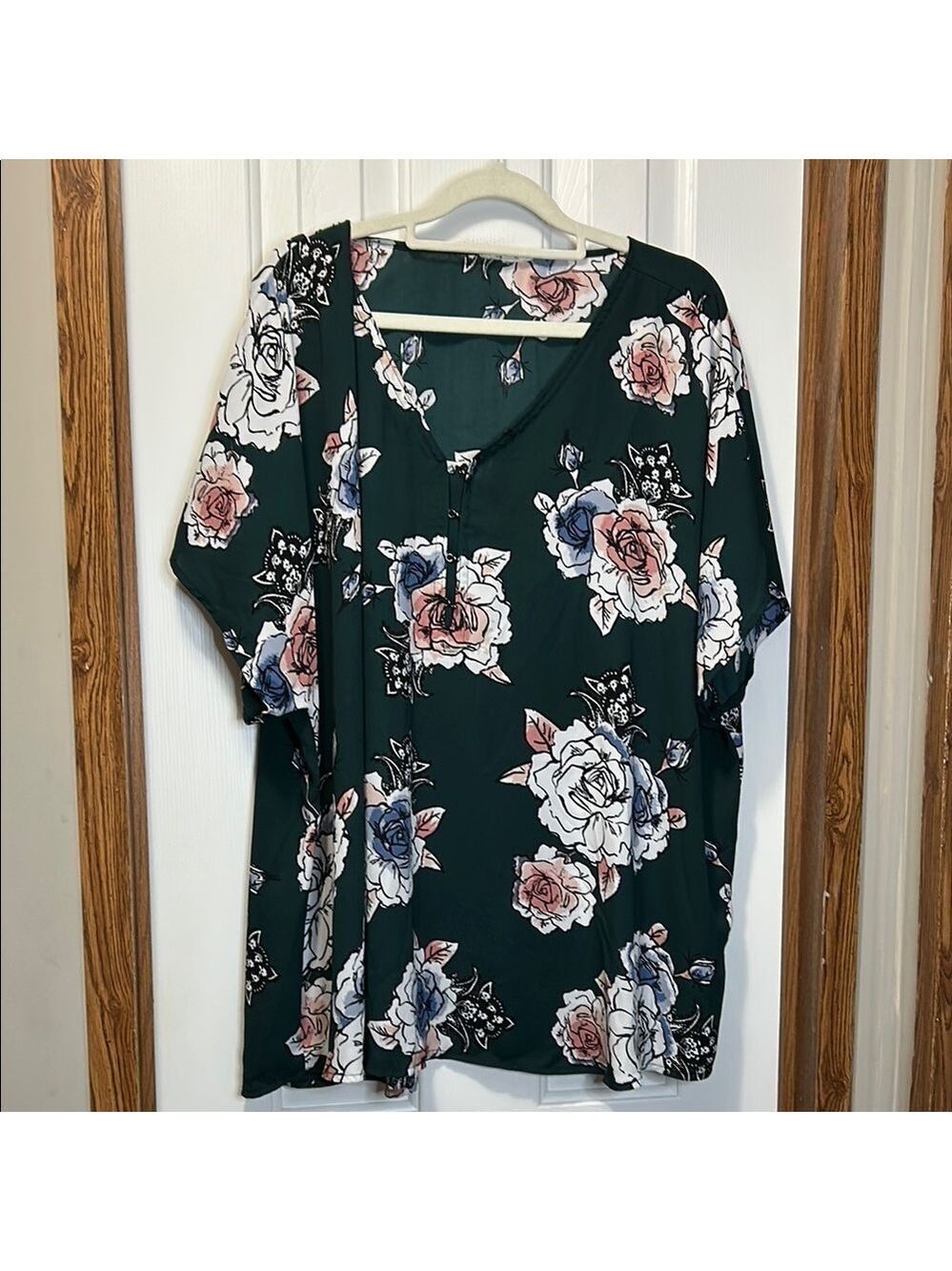 Maurices Green Relaxed Blouse with Floral Design